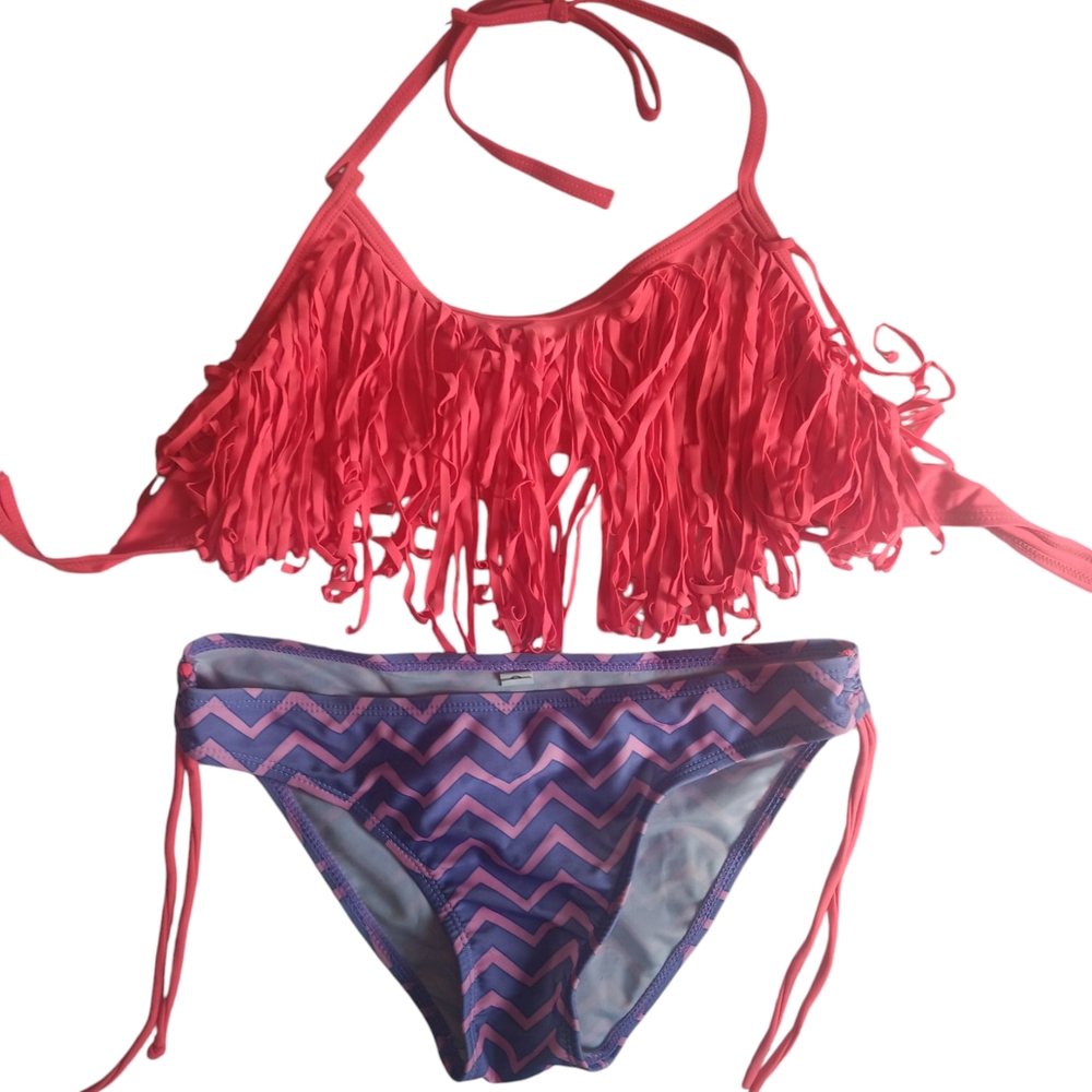 Fringe Bikini Set - Red and Purple